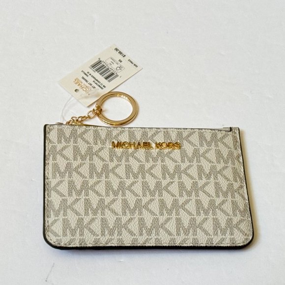 Michael Kors Jet Set Travel Small Coin Pouch ID Key Holder Wallet MK Vanilla - Picture 4 of 11
